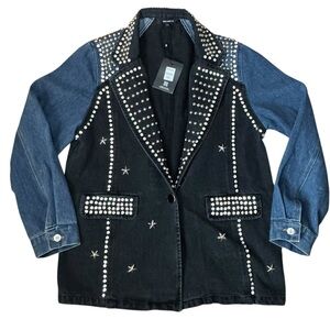 BEULAHSTYLE Star Studded Jean Jacket Blue Black Denim Womens Large